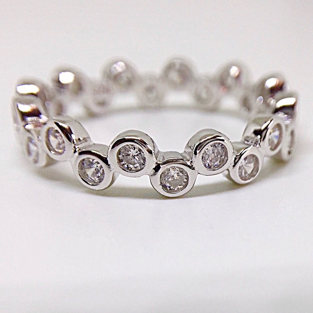 Solid 925 Silver CZ Bubble Ring - Picture 3 of 5